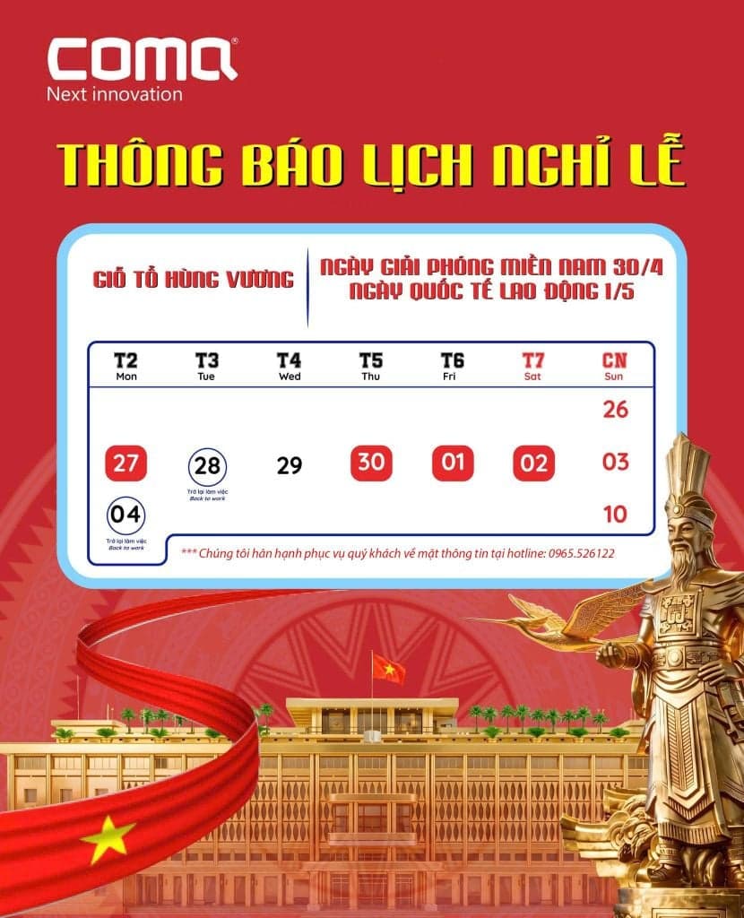 THÔNG BÁO NGHỈ LỄ GIỖ TỔ HÙNG VƯƠNG VÀ LỄ 30/4 & 1/5 NĂM 2026 - hình ảnh 1